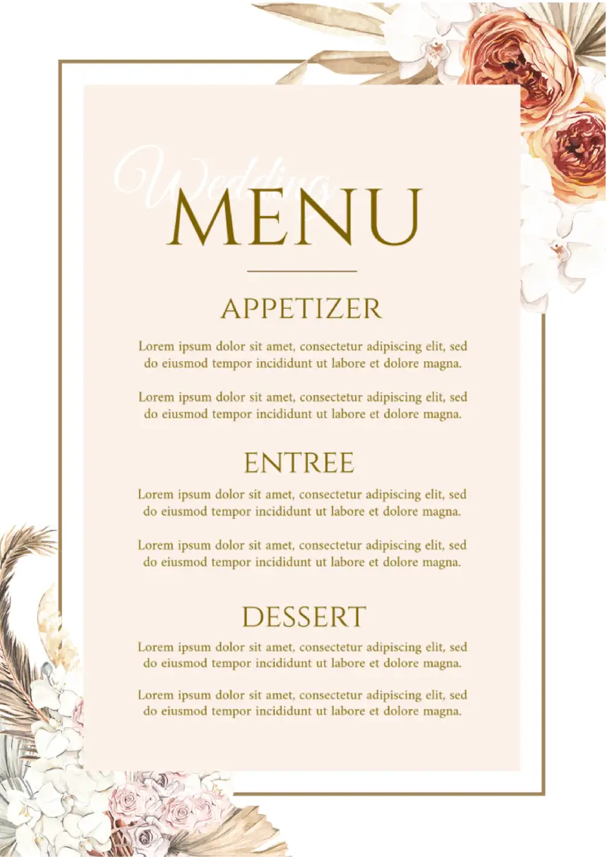 Menu Wedding Template for Google Docs