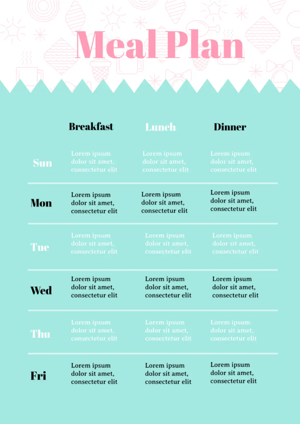 Meal Plan Template for Google Docs
