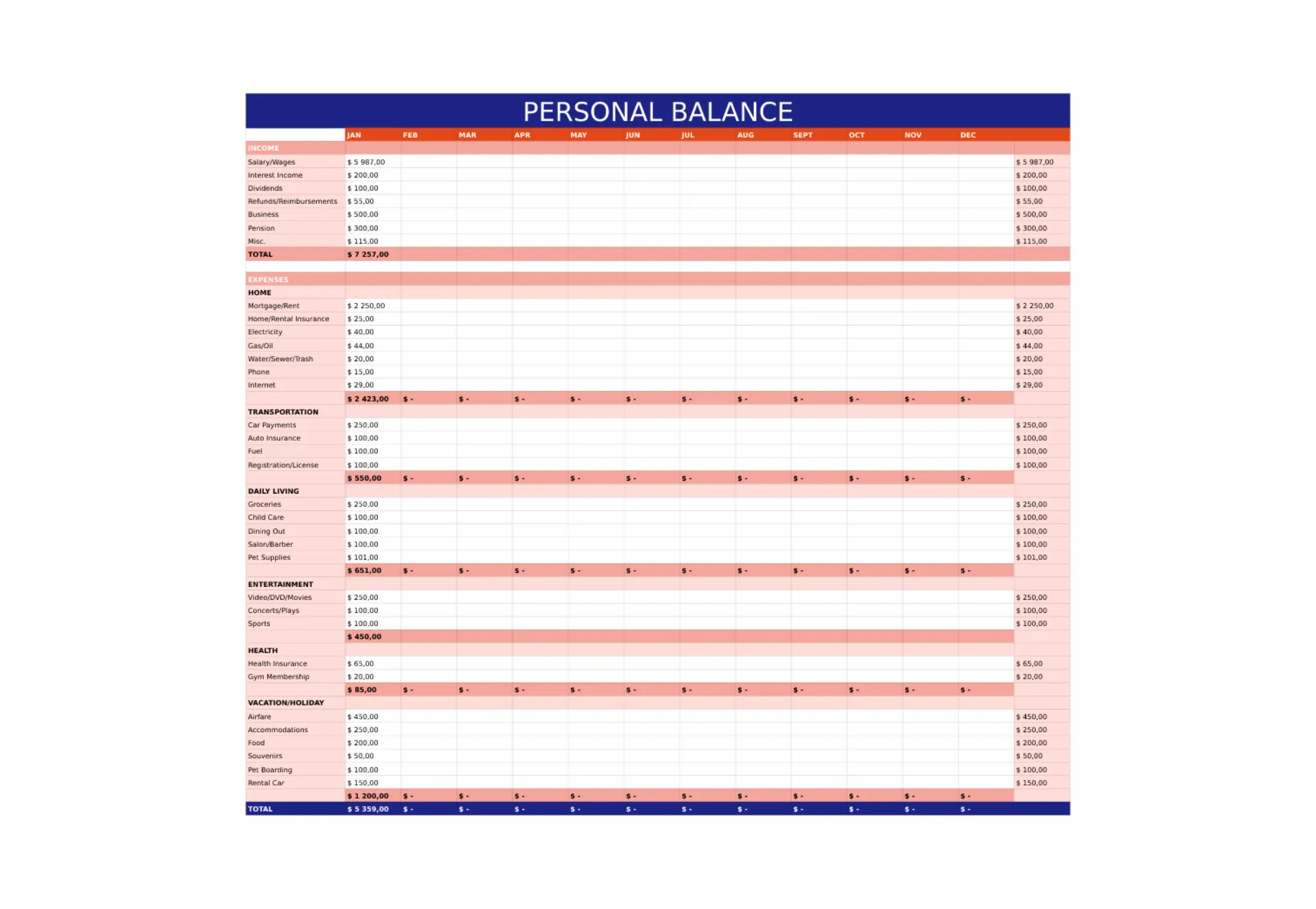Personal Balance Template for Google Sheets