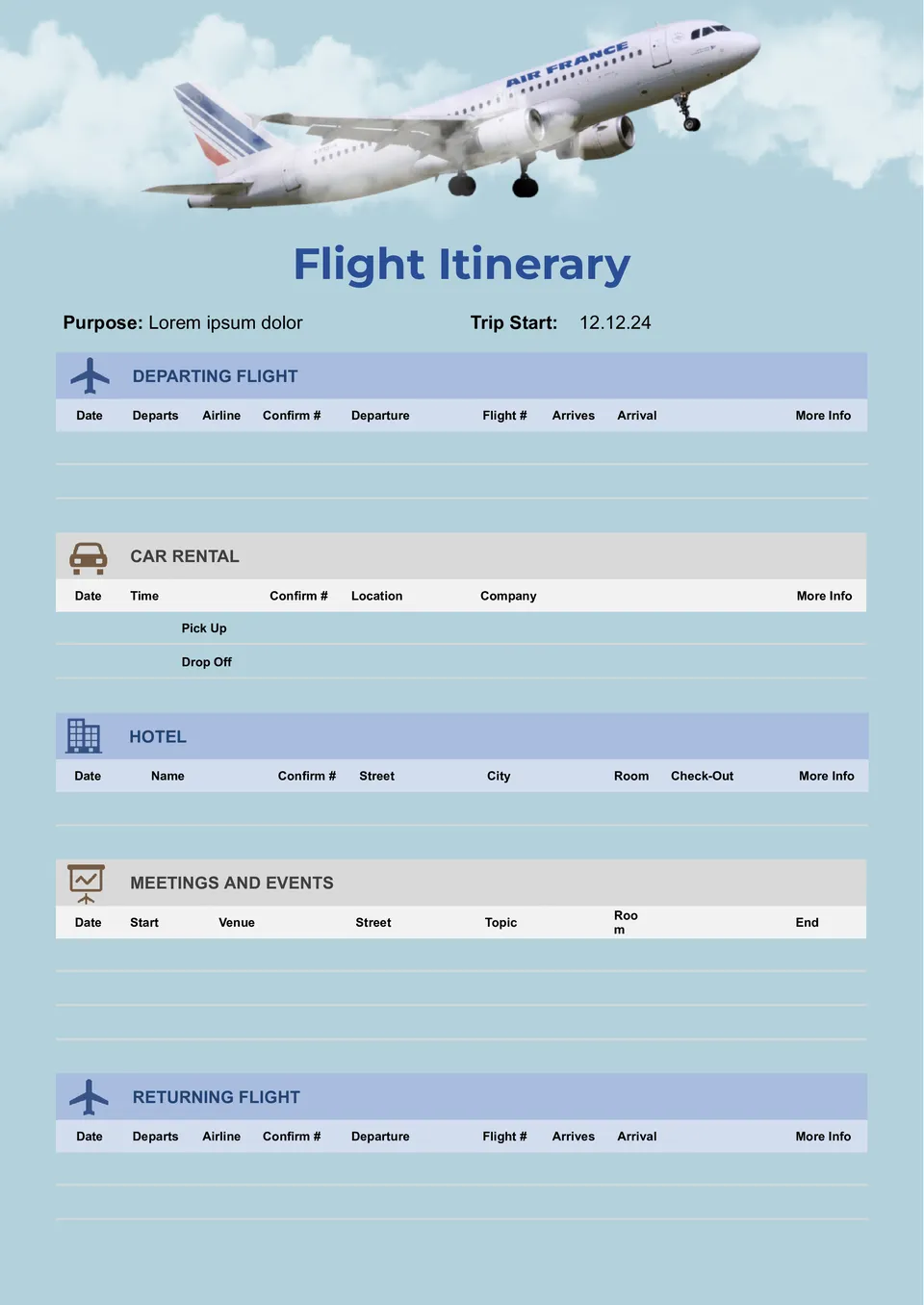 Flight Itinerary Template