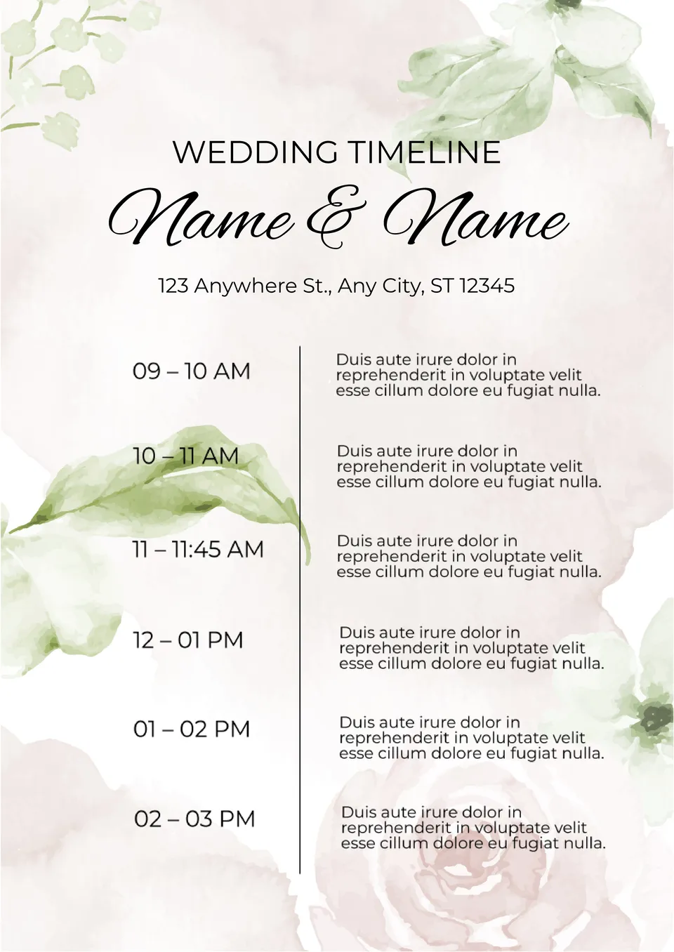 Wedding Day Itinerary Template