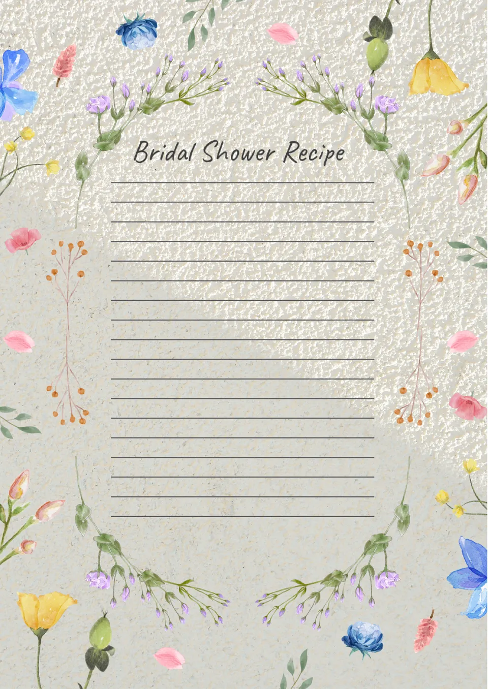 Bridal Shower Recipe Template
